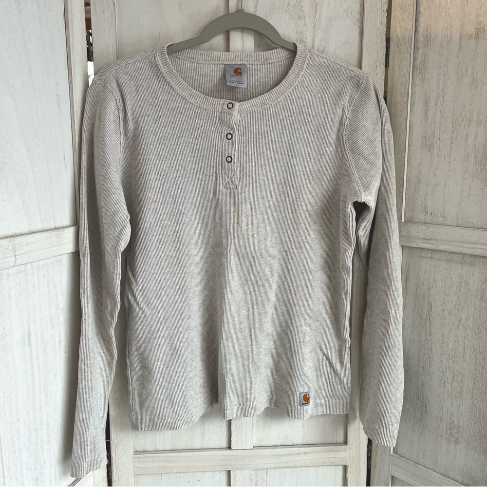 Carhartt ribbed gray 1/4 snap henley pullover shirt womens large